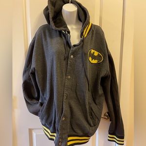 **SOLD** DC Batman Sweater Varsity Style Snap Up Front Black Gold Jacket Size L